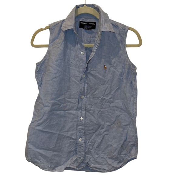 Ralph Lauren classic blue Oxford cloth sleeveless button down shirt 2 - Picture 1 of 6